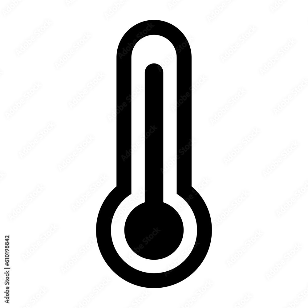 Black single thermometer line icon, simple weather tool flat design vector pictogram, infographic vector for app logo web website button banner ui ux interface elements isolated on white background - obrazy, fototapety, plakaty 