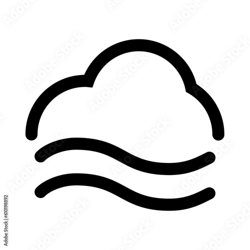 Black single flowing wind cloud line icon, simple flat design vector pictogram, infographic vector for app logo web website button banner ui ux interface elements isolated on white background