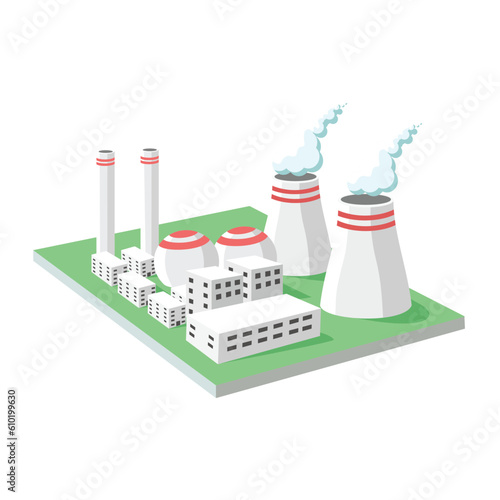 Nuclear power plant isometric 3d vector illustration. Nuclear reactor isolated on white background.