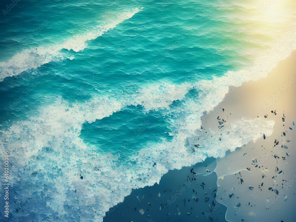 Sea coast with waves, Generative AI Illustration
