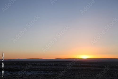 Sun setting over Salar de Atacama in Chile