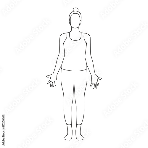 Line art of woman doing Yoga in mountain pose vector.