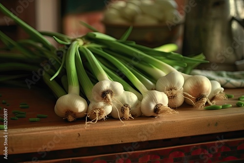 Fresh Green Garlic After Ingathering photo