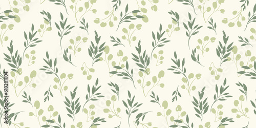 Floral seamless pattern with grass and leaves. Vector design for paper, cover, fabric, interior decor and other
