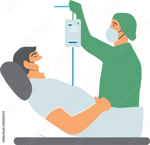 the doctor is giving intravenous fluids to the patient