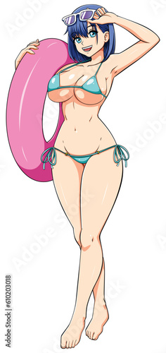 Anime Beach Girl on White