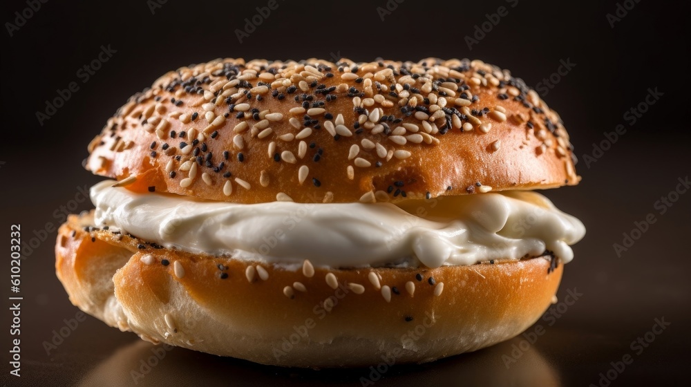 sesame seed bagel with cream cheese and smoked salmon