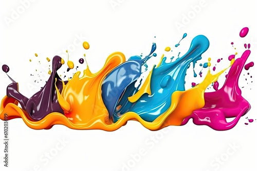Mix colored liquid splashes. oil or ink splashing dynamic motion, design elements for advertising isolated on white background . Colorful. Generative ai