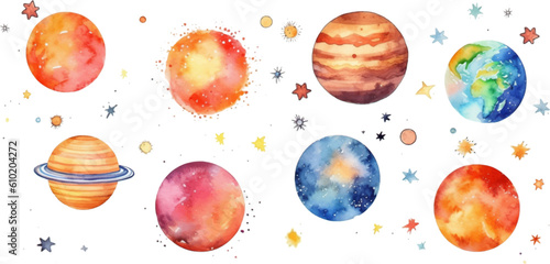 set planet watercolor for kids easy drawing kids style cut