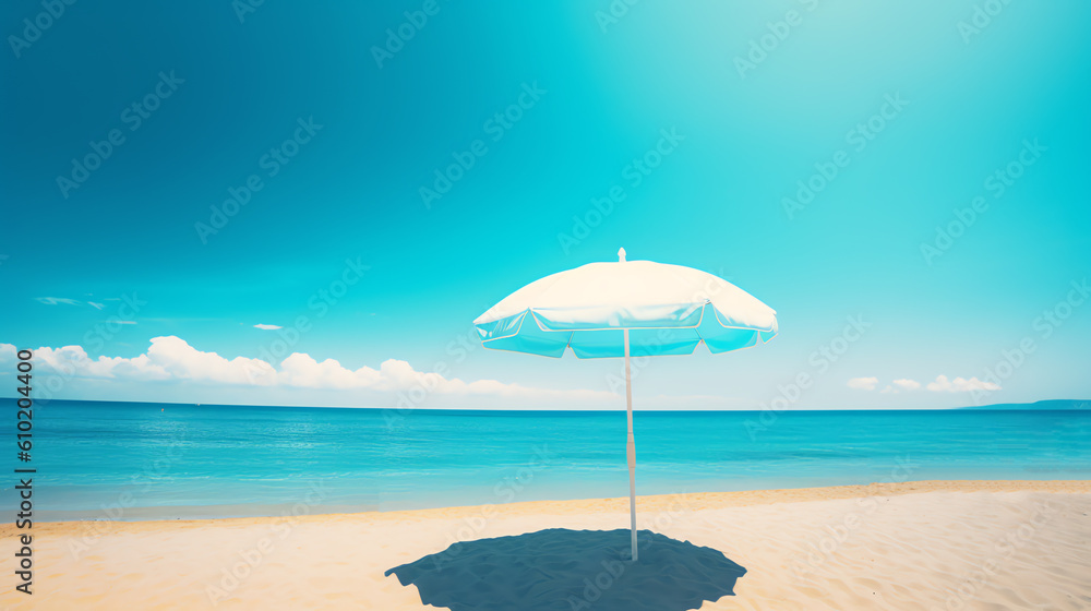 blue umbrella on hot summer beach ai generative