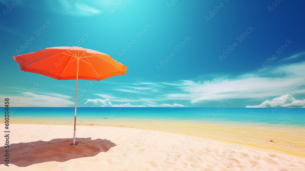 red umbrella in hot summer beach ai generative