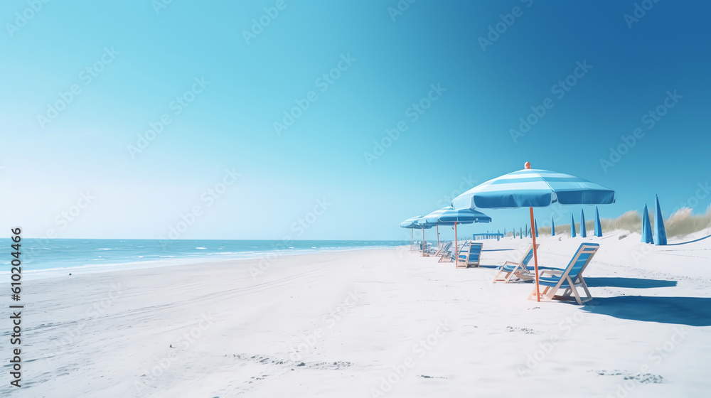 hot summer beach with a lot of lounge chair and umbrella ai generative