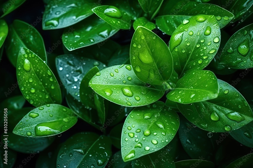 top view fresh green leaves with raindrops texture top view fresh green leaves with raindrops texture