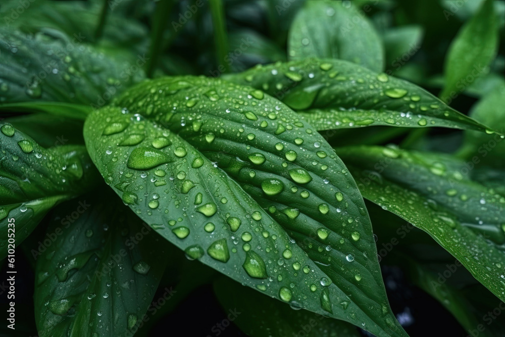 top view fresh green leaves with raindrops texture top view fresh green leaves with raindrops texture