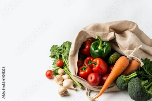  fresh vegetables in cotton bag, food delivery, eco bag, zero waste, Generative AI