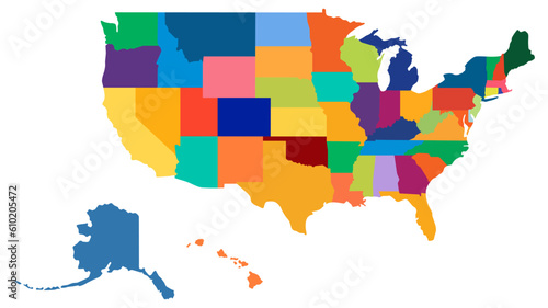 United States of America map multicolor. USA map. Flat black and white vector illustration. American map for poster, banner, t-shirt. Design USA cartography map.