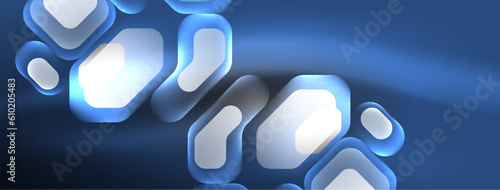 Glowing neon geometric elements abstract background. Neon light or laser show, electric impulse, power lines, techno quantum energy impulse, magic glowing dynamic lines