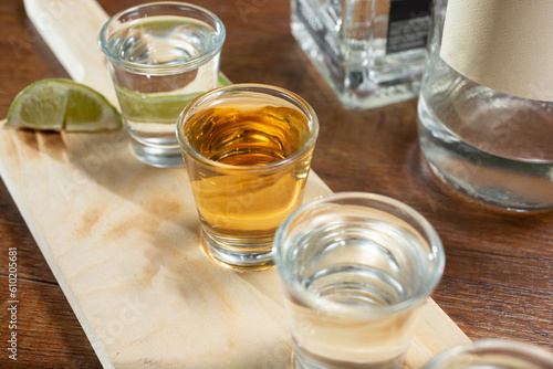 A view of a tequila shot flight.