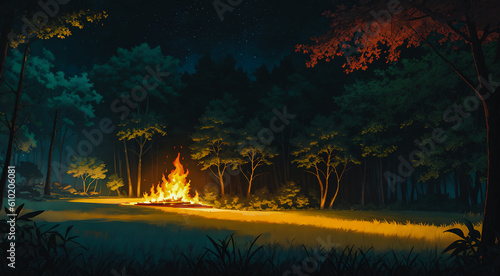 Burning Forest. Nocturnal Scene Unleashing Environmental Inferno. Climate Change. Generative AI