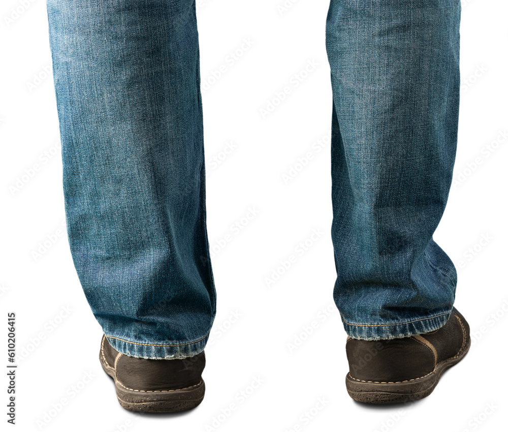 Human legs with jeans and sneaker shoes Human legs with jeans and sneaker shoes