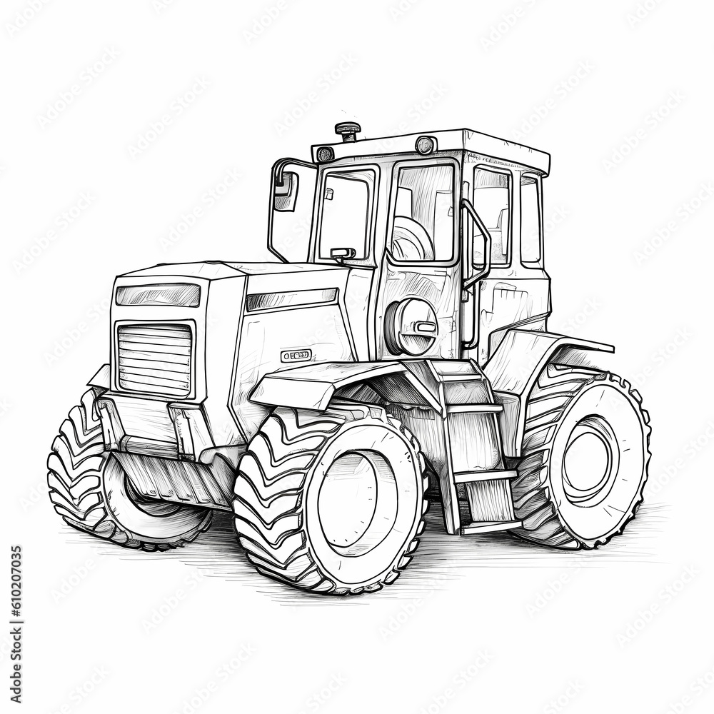 Drawing Tractor Cartoon Illustration