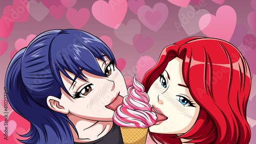 Manga Girls Eating Ice Cream