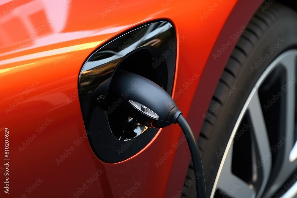 Electric car and charging plug. Generative AI