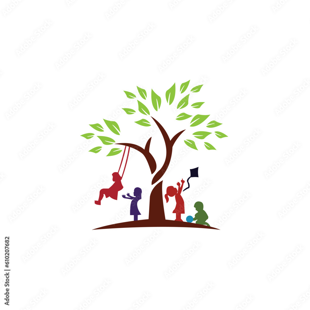 Green world logo or icon design template, child care logo