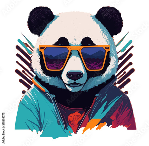 A funny trendy Panda illustration with retro style (Generative AI)