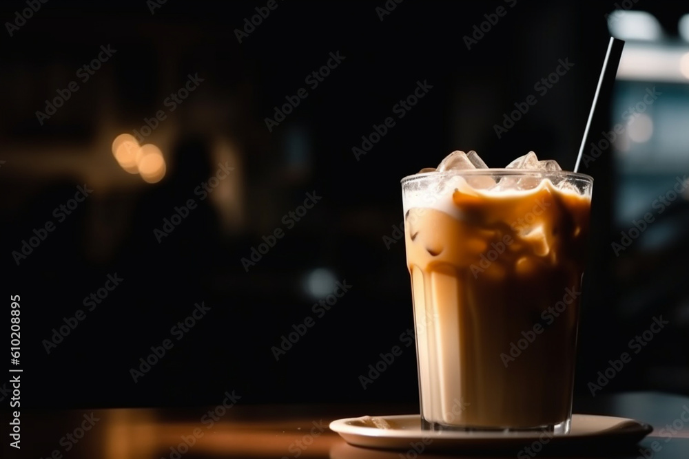 A cold coffee, a cold latte on a hot day in the park, Generative AI A cold coffee, a cold latte on a hot day in the park, Generative AI