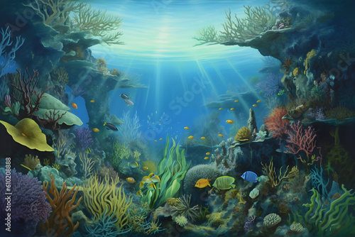 Beautiful underwater scene with fishes