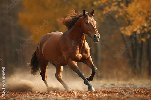 the horse is galloping at a beautiful sight, Generative AI