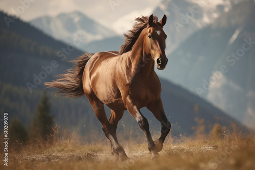 the horse is galloping at a beautiful sight, Generative AI
