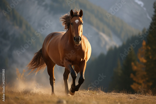 the horse is galloping at a beautiful sight  Generative AI