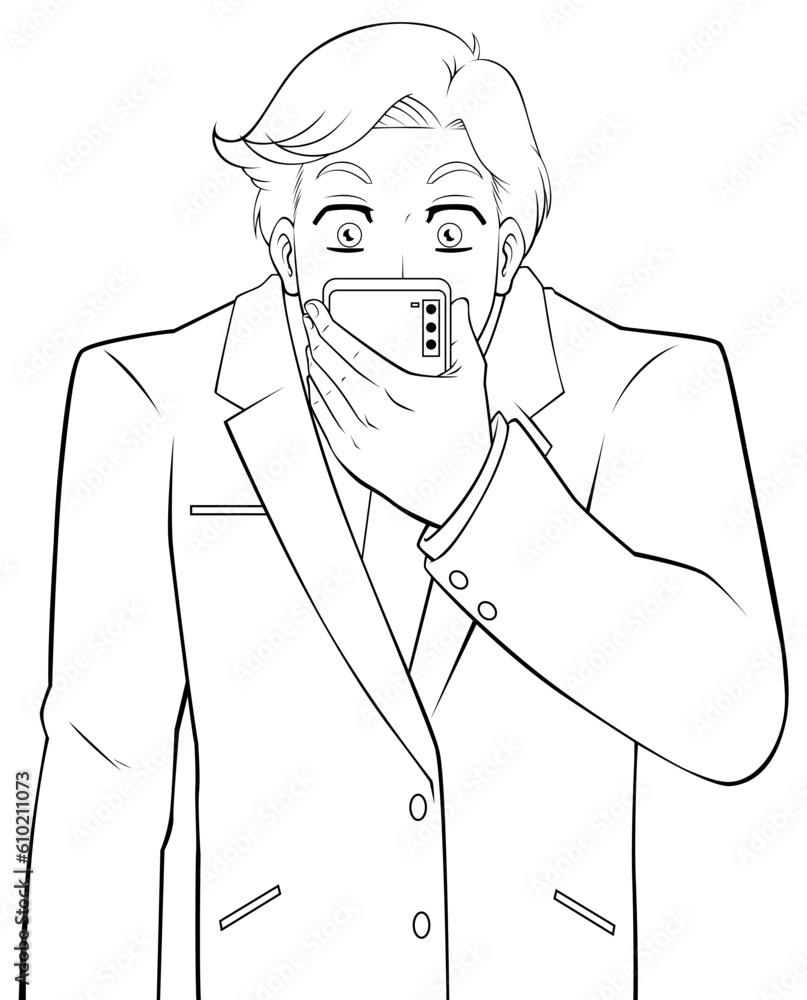 Businessman on Smartphone Line Art Businessman on Smartphone Line Art