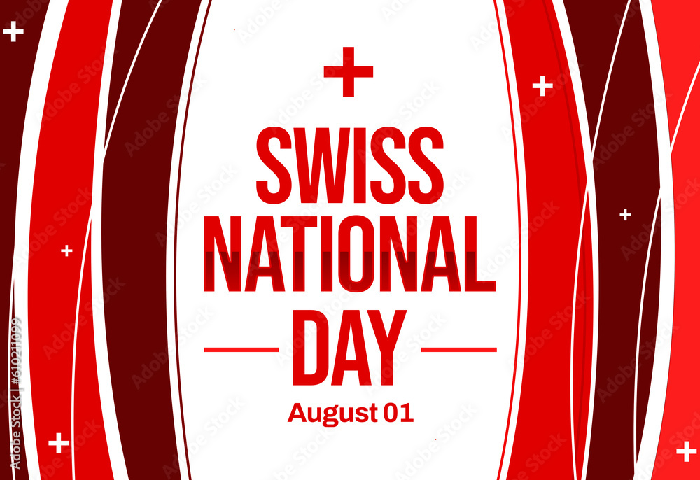 Φωτογραφία Swiss national day wallpaper with cross and typography in the center of red design