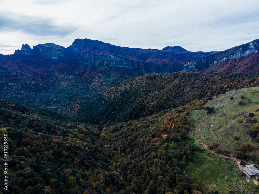 Autumn landscape in Puigsacalm Peak, La Garrotxa, Girona, Spain.