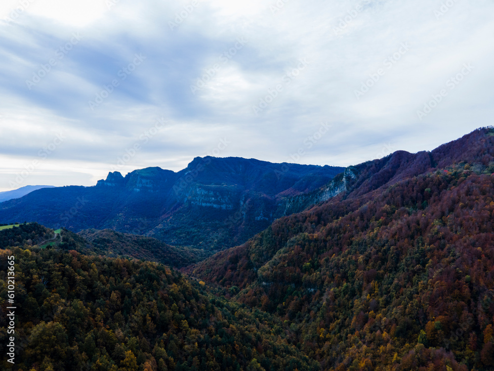 Autumn landscape in Puigsacalm Peak, La Garrotxa, Girona, Spain.