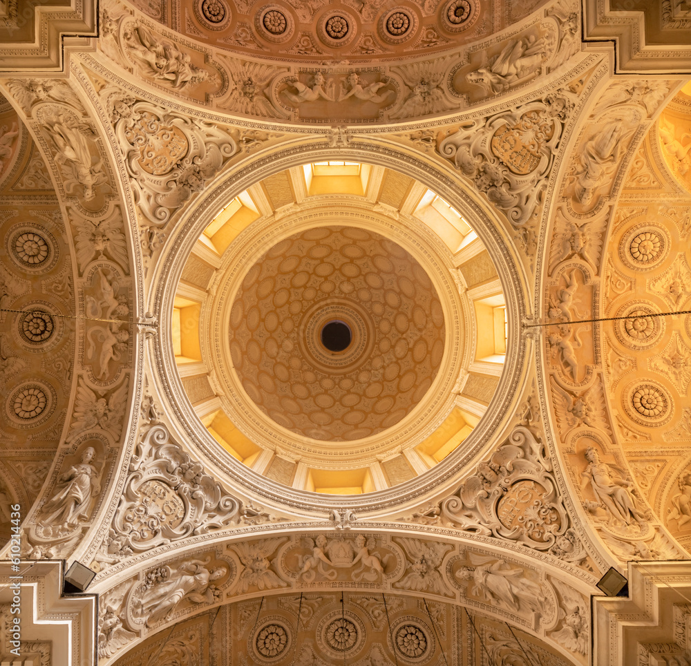 NAPLES, ITALY - APRIL 20, 2023: The baroque cupola in the church Chiesa di Santa Maria in Portico a Chiaia from 17. cent. 