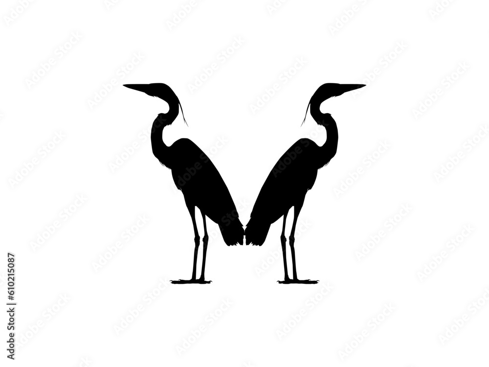 Pair of The Black Heron Bird (Egretta Ardesiaca), also known as the Black Egret Silhouette for Art Illustration, Logo, Pictogram, Website, or Graphic Design Element. Vector Illustration Pair of The Black Heron Bird (Egretta Ardesiaca), also known as the Black Egret Silhouette for Art Illustration, Logo, Pictogram, Website, or Graphic Design Element. Vector Illustration