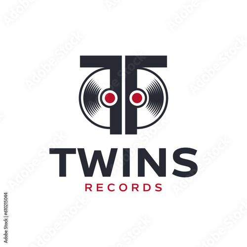 Unique logo combination of twin T and vinyl. It is suitable for use as a record logo.