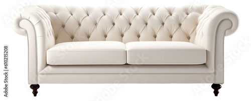 Old styled white leather sofa isolated. Generative AI. photo