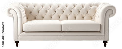 Old styled white leather sofa isolated. Generative AI.