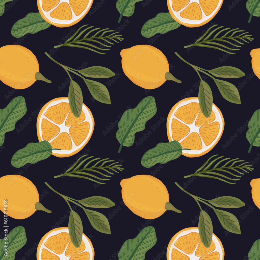 Tropical plant and lemon seamless pattern. summer pattern. Tropical plant and lemon seamless pattern. summer pattern.