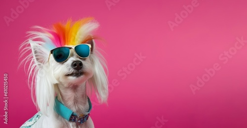 Dog style colorful hair banner. Generate Ai