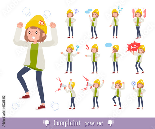 不満を表現しているカジュアルファッション女性のセット