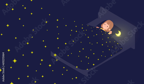 星空の中で寝ているカジュアルファッション女性のセット
