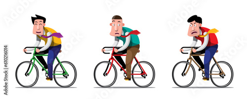 A group of business people ride bicycles to become successful in their careers.