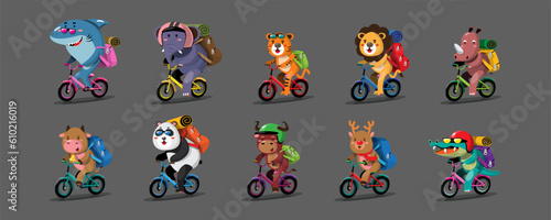 Animal groups are encouraged to ride bicycles to their destinations.