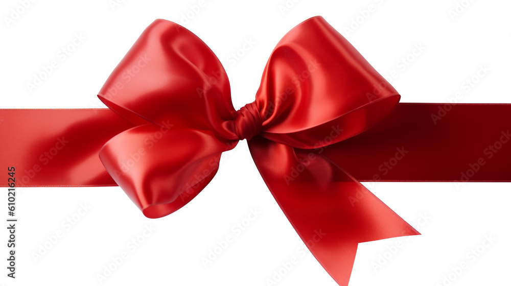 Fototapeta premium A large red ribbon bow on the left of a long straight Generative AI